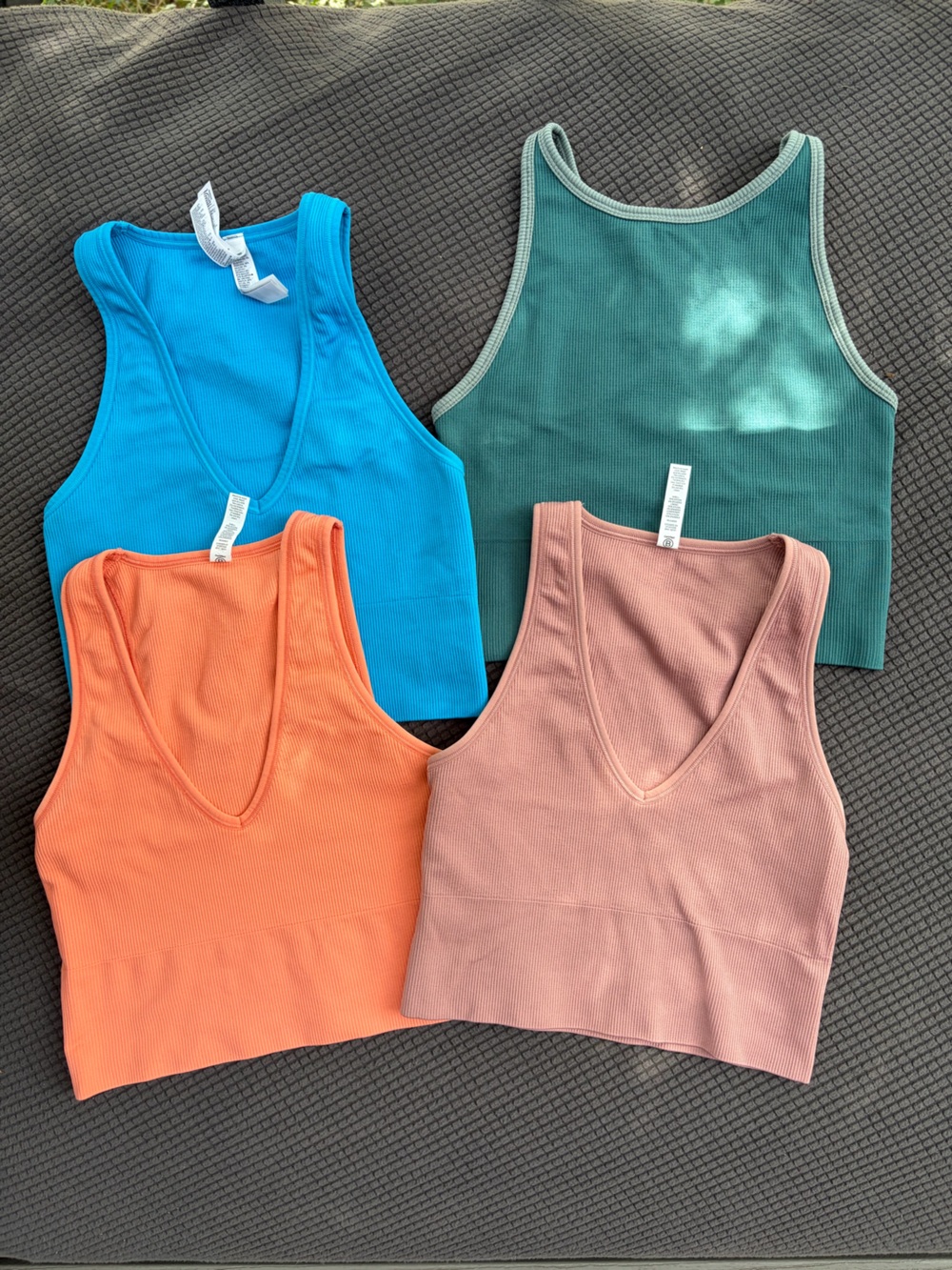 4x Athleta Aurora Ribbed Seamless Crop Tanks Blue Pink Orange XS